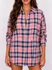 Camisa a cuadros cruzada europea y americana para mujer, holgada y casual, de manga larga, longitud media, multicolor, con cuello de solapa, para usar como prenda exterior.