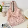 57201 Bolsa de Lona Azul Floral com Estampa de Menina Estilo Francês, Bolsa de Ombro de Grande Capacidade com Estampa de Letras para Estudantes de Nicho