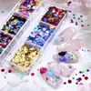 Kit de Lantejoulas Coloridas Redondas Pequenas Estilo Ins para Nail Art com 6 Compartimentos, Lantejoulas Florais Patchwork de Bolinhas Vintage para Primavera e Verão, Material de Resina