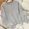 Moletom feminino curto cinza novo outono manga longa estilo coreano moderno solto 2026 versátil gola redonda blusa base feminina