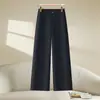 Pantalones de traje gris claro para mujer primavera y otoño nuevo estilo 2026 pantalones de pierna ancha de moda pantalones rectos de nueve puntos petite