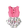 Amazon Transfronterizo Verano Nuevo Mono de una Pieza Rojo Rosado para Bebé y Niño Pequeño con Pantalones Cortos Estampados, Conjunto de Ropa Infantil Estilo Dulce y Lindo