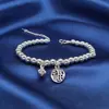 Pulsera de Carácter Fu para Mujer Plateada Estilo Étnico Pulsera de Cuentas Redondas Marca Fu Campana Cuerda Hecha a Mano Pulsera de Cuentas de Buda Regalos para Novia