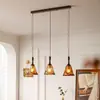 Lámpara Colgante de Restaurante Estilo Vintage Nuevo 2026, Lámpara Colgante de Tres Cabezas Forma de OVNI para Sala de Café, Lámpara de Mesita de Noche para Dormitorio Color Nogal