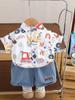 Camisa de verano de manga corta de dibujos animados con estampado completo de coches, ropa de niño de moda para niños de 1 a 5 años, traje de camisa de niño, comercio exterior