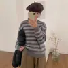Suéter de Punto a Rayas con Bloques de Color Estilo Perezoso Coreano Du Xiaozhai para Mujer, Nuevo Suéter de Manga Larga Holgado Adelgazante para Otoño e Invierno
