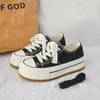 Tênis de Lona com Plataforma de Solado Grosso Feminino Estilo Coreano Tendência Cor Dopamina Bico Redondo Cadarço Tênis de Tecido Versátil Casual Feminino Dropshipping