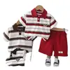 Conjunto de Dos Piezas para Niños de Verano: Camisa Polo de Algodón a Rayas con Botones y Manga Corta, Shorts Casuales de Algodón. Directo del Fabricante