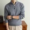 Suéter de Punto para Hombre 2026 Otoño/Invierno Media Cremallera Cuello Alto Pulóver Suéter de Lana Estilo Old Money Suéter de Negocios Cuello Semi Alto