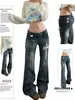 Jeans Americano Retro Cross Rasgado Micro-Flare Feminino Outono Novo Estilo Hot Girl Emagrecedor Calça Flare Rasgada