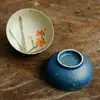 Taza de Té de Pedernal Verde Marino Rojo Hecha en Fábrica Taza de Té de Cerámica Taza Maestra Taza Individual Taza de Té Narciso Dibujado en Oro