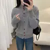 Estilo Nuevo Otoño e Invierno Estilo Suave Chaqueta Suéter de Cuello Medio con Botones de Corazón para Mujer Cardigan de Punto Holgado Estilo Retro