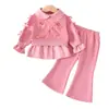 Conjunto de Duas Peças Outono e Inverno para Menina 2025 Novo Estilo Meninas Estilo Coreano Primavera e Outono Roupa Infantil Moletom Spliced Calça Casual