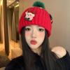Gorro rojo navideño con astas para mujer, cálido gorro de lana gruesa con bufanda de invierno y protección para los oídos, gorro de punto resistente al frío.