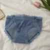 Estilo japonês simples cor sólida cetim sexy cueca feminina cintura média borda de renda semi-transparente puro algodão puro cueca menina