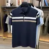 Camiseta de verano para hombre de manga corta, corte holgado, con cuello, hecha de tela de seda helada, que proporciona una sensación fresca y cómoda, adecuada para hombres de mediana edad y mayores, una prenda superior elegante para abuelos