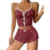 2026 Nuevos Productos de Verano para Mujer de Comercio Exterior Pijamas Sexys para Mujer Conjunto de Ropa para el Hogar con Shorts de Tirantes Estampados de Corazón