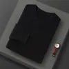 Nuevo Suéter Grueso de Lana Pura con Cuello en V Holgado para Hombre Otoño/Invierno 2024 Camisa Base de Punto Sólido Color Casual de Negocios