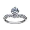 Anillo de corona de diamantes en forma de V innovador anillo de moissanita de imitación color D abierto anillo de bodas de diamantes en fila plateado anillo de diamantes de platino