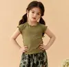 Camiseta Suave de Seda de Hielo para Niños Verano Estilo Coreano Niñas Borde Fruncido Color Sólido Manga Corta Versátil Casual Camiseta Básica