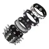 Pulsera Punk Exagerada Transfronteriza con Remaches Cónicos Puntiagudos, Pulsera de Cuero de Tres Filas, Pulsera de Calavera Rock Oscuro