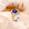 Anillo Yilu de plata esterlina S925 con lapislázuli chapado en oro, diseño retro ligero y lujoso, con superficie de huevo, elegante anillo abierto que combina con todo.