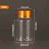 Atacado em Estoque Garrafas Plásticas Transparentes de 50ml 100ml com Tampas Douradas e Prateadas, Pequenas Garrafas para Remédios, Garrafas com Boca Larga para Dosagem, Garrafas com Boca Larga para Cápsulas