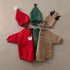 Versión Coreana Ins Ropa Navideña para Bebé Mono de Invierno para Bebé con Forro Polar Engrosado Dibujos Animados de Manga Larga Traje para Gatear + Gorro