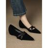 Zapatos de Salón Bajos Retro Estilo Francés, Punta Fina Puntiaguda con Hebilla de Cinturón, Zapatos Mary Jane de Cuero que Aumentan la Altura para Mujer 2025