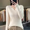 No Más Reposiciones=========Suéter Básico de Color Sólido Ajustado con Cuello Redondo en V, Suéter de Punto Interior para Mujer