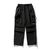 Pantalones casuales funcionales para hombre Han Lu, resistentes al agua, para exteriores, con diseño tridimensional, grandes bolsillos de parche y cintura con cordón, de corte holgado y pierna recta, perfectos para otoño