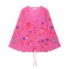 Para Comercio Exterior Europeo y Americano Transfronterizo Ropa de Mujer Aliexpress Más Vendido Primavera Holgada Versátil Dobladillo con Cordón Chaqueta Cárdigan Estampada