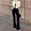Calça feminina elegante de alta qualidade, corte slim, de Dongdaemun, Coreia