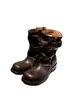 Versão em couro de boi estilo retrô couro genuíno sola grossa botas Martin femininas 2026 outono e inverno novo estilo botas de cano médio amassadas botas de tornozelo estilo cavaleiro de perna larga