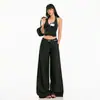 Chegadas de Verão 2026 Calças Casuais Corte 3D Calças Casuais Femininas Largas de Barra Larga Calças de Alfaiataria Retro Americano