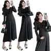 Ropa de maternidad otoño nuevo estilo vestido con volantes para estilizar la cintura, versión coreana dulce y moderno vestido de maternidad de longitud media