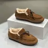 [Em Estoque] Botas de Neve de Cano Baixo com Forro de Lã de Inverno, Sapatos Slip-On Peludos com Laço, Mocassins de Sola Grossa