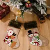 Calcetines de Navidad Tejidos Bordados Dibujos Animados Papá Noel Muñeco de Nieve Reno Bolsa de Dulces Decoración de Árbol de Navidad Adorno Colgante para Regalo
