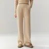 Zhenrong~ Calça de Tricô de Caxemira 100% Caxemira de Cabra Relaxada Preguiçosa para Mulheres Cintura Alta Caimento Solto Perna Reta