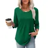 2026 Nova Blusa Feminina de Manga Média Amazon, Camiseta Feminina Casual da Moda com Pregas, Gola Redonda Baixa, Transfronteiriça, Versátil
