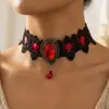 Bestseller transfronteiriço estilo gótico gargantilha de renda preta, moda sexy europeia e americana pulseira de flor de rosa rubi brilhante para mulheres