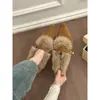 Ouni! Saltos Anabela com Acabamento em Pelo de Camurça Estilo Retrô Feminino Inverno Estilo Coreano Sapatos Peludos com Fivela