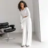 Conjunto de Pijama de Tricô com Gola Redonda Duas Peças Outono 2023 Novo Europeu e Americano Calças Macias Confortáveis Amigáveis à Pele Roupa de Casa Feminina