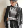 Camiseta Básica de Terciopelo Cepillado de Cuello Alto de Color Puro para Mujer, Manga Larga, Ajuste Ceñido, Prenda Exterior para Otoño e Invierno