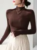Camiseta base elegante de cuello alto de manga larga ajustada para otoño e invierno para mujer, top de moda estilo ins para chicas a la moda