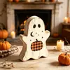 Decoración de Calabaza Fantasma Gato Negro de Madera para Halloween Habitación Escritorio Decoraciones Festivas Artesanías de Madera