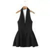 Vestido Sexy de Estilo Europeo y Americano, Cuello en V Profundo, Terciopelo de Alta Gama con Lunares, Fruncido, Espalda Descubierta, Vestido Corto Estilizador de Cintura para Chica Popular