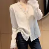 Blusa Elegante de Encaje de Manga Larga de Cuello en V Suave Estilo Francés Moda Femenina Nueva Primavera 2026