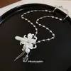 Princesa Estilo Coreano~Collar de Perlas Gota de Agua Flor de Cristal, Cadena para Clavícula Dulce Estilo Ins para Mujer, Joyería Exquisita y de Alta Gama