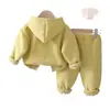 Conjunto de Ropa para Niños para Otoño e Invierno 2026 Estilo Nuevo, Ropa de Invierno para Niños, Conjunto de Dos Piezas con Sudadera con Capucha Gruesa Forrada de Polar, Moda al por Mayor